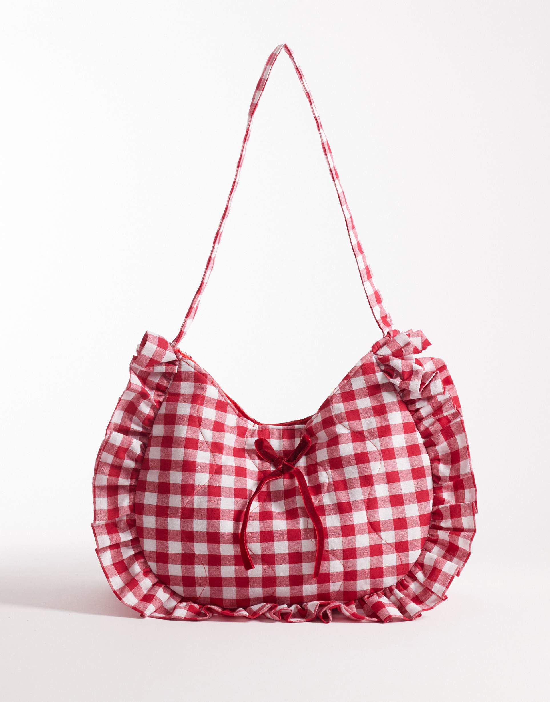 south beach ruffle shoulder bag in red gingham