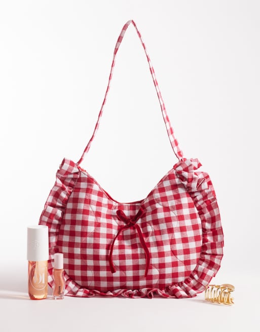 South Beach ruffle shoulder bag in red gingham , 2 of 4