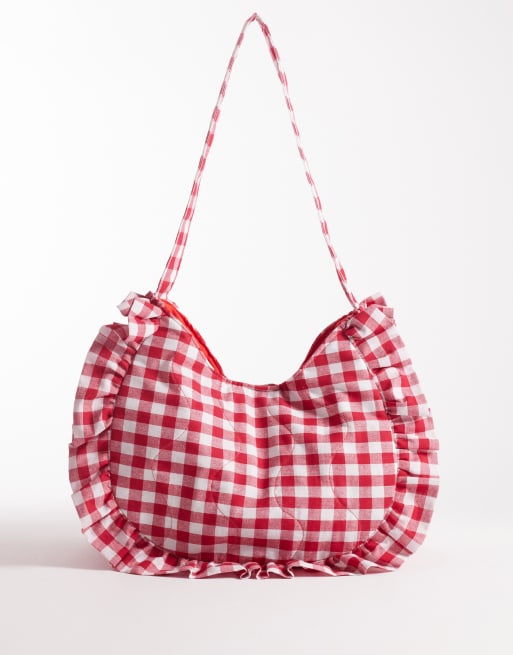 South Beach ruffle shoulder bag in red gingham , 3 of 4