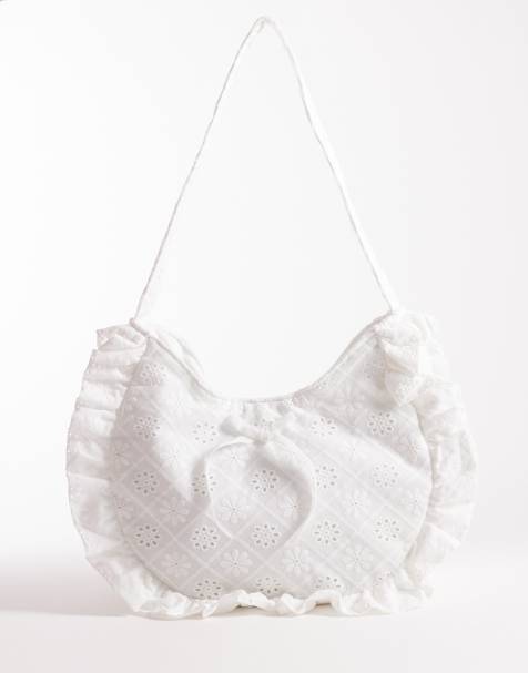 South Beach ruffle shoulder bag in white broderie - view 1