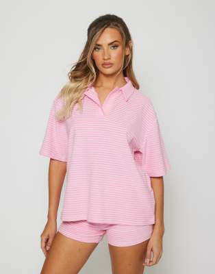 South Beach - Rugby-Oberteil in Rosa aus Frottee