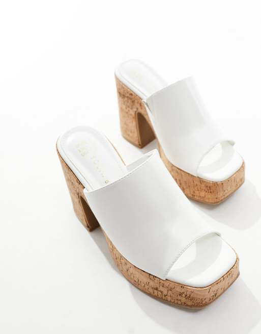 South Beach Sabot bianchi con tacco e suola in sughero ASOS