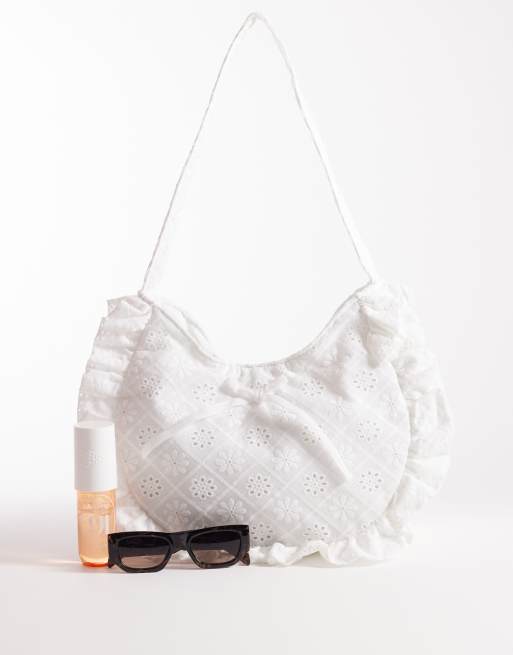 South Beach - Sac porté épaule à volants en broderie anglaise - Blanc, 2 de 4