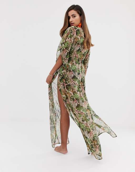 South Beach Safari Beach Kaftan In Multi