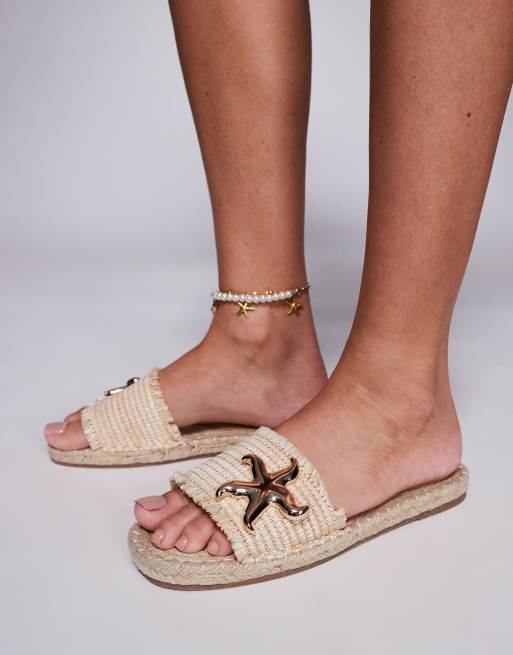 South Beach Sandal with Starfish in Natural Raffia