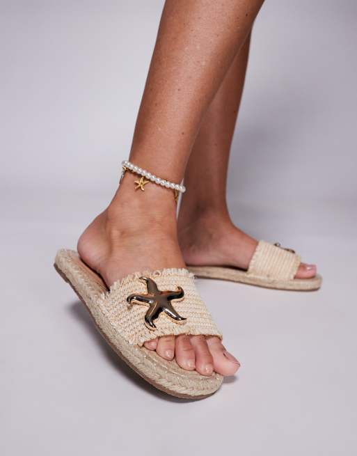 South Beach Sandal with Starfish in Natural Raffia