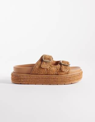 South Beach - Sandalen in Hellbraun mit zwei Schnallen und Plateausohle-Neutral