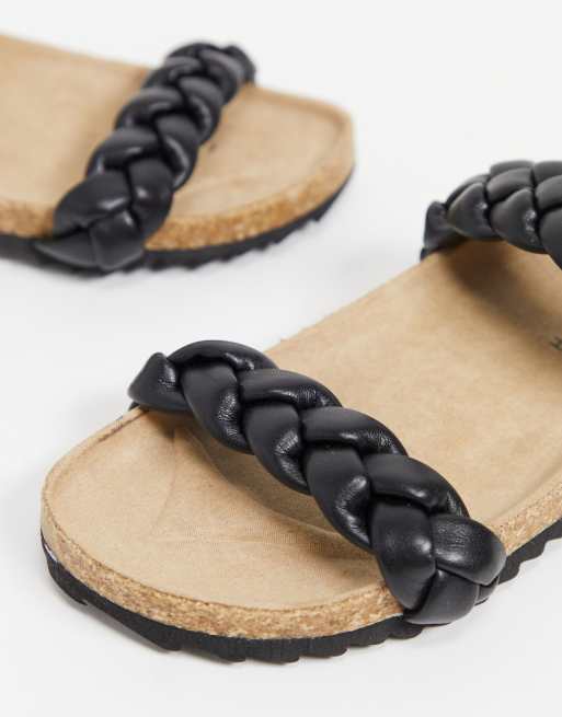South Beach – Sandalen in Schwarz im Slider-Stil mit zwei Riemen in Flechtoptik, 4 von 4