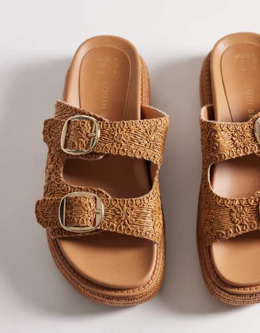 South Beach - Sandalen met plateauzool en dubbele gesp in lichtbruin, 2 van 4
