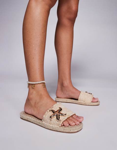 South Beach - Sandalen van raffia met zeester in naturel - view 1