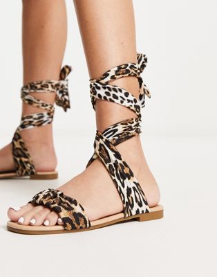 South Beach fabric tie around sandal in leopard - ASOS Price Checker