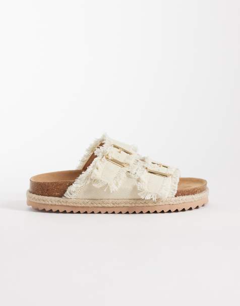 South Beach - Sandales style espadrilles à double boucle avec franges - Denim crème - view 1