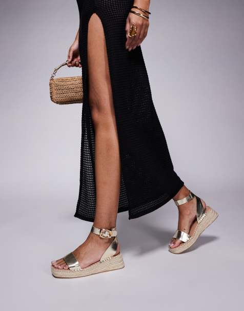South Beach - Sandales style espadrilles en lin en deux parties - Doré - view 1