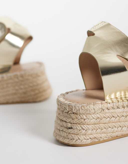 South Beach - Sandales style espadrilles en lin en deux parties - Doré, 3 de 4