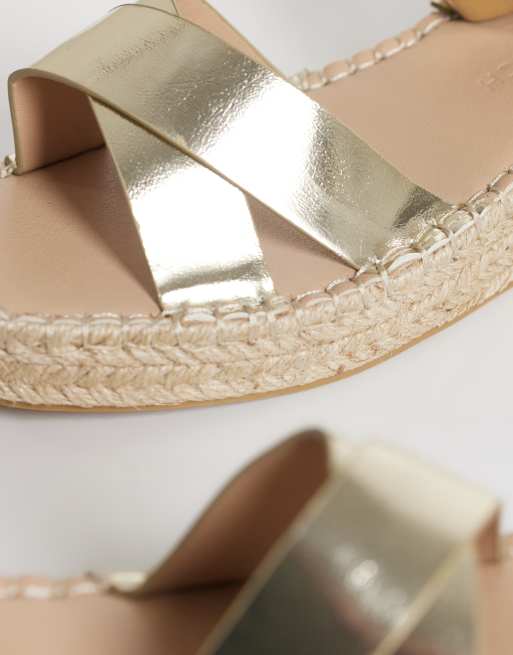 South Beach - Sandales style espadrilles en lin en deux parties - Doré, 4 de 4