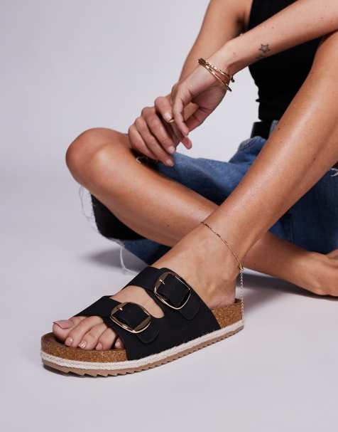 South Beach - Sandales style espadrilles en tissu à double boucle - Noir - view 1