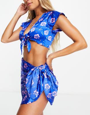 South Beach sarong and crop top beach set in tropical flower print