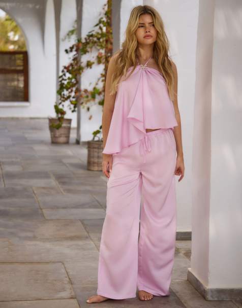 South Beach Satin embellished starfish detail co ord set in pink - view 1