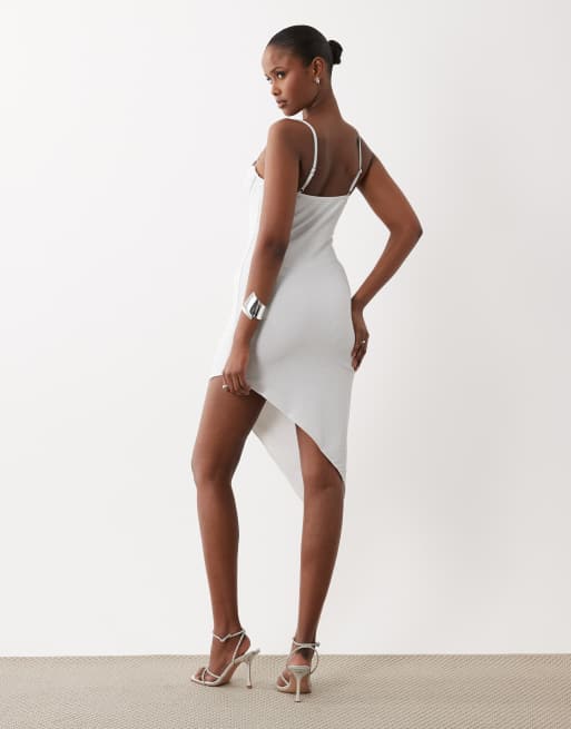 South Beach scallop glitter asymmetric dress in white, 6 of 7