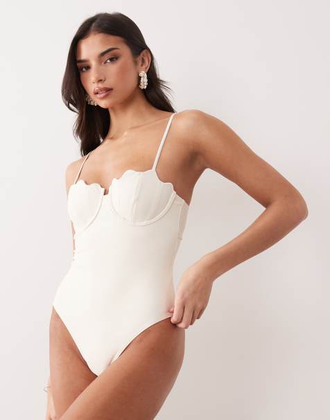 South Beach scallop underwire swimsuit in white - view 1