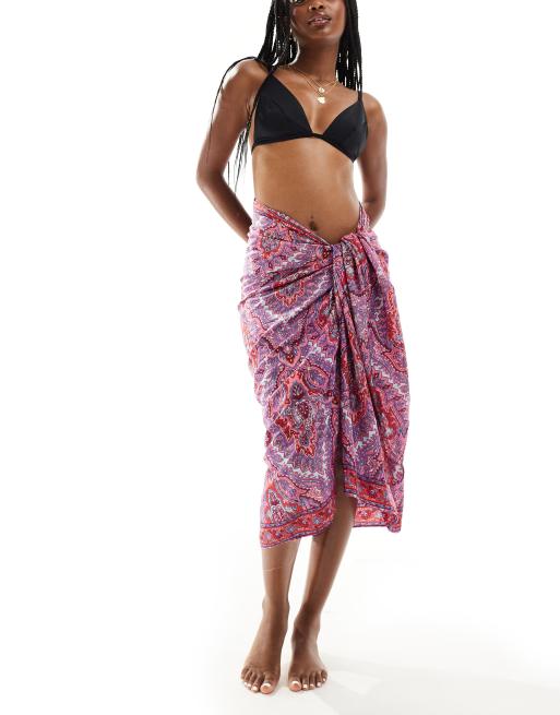 South Beach Scarf print crepe sarong in pink ASOS