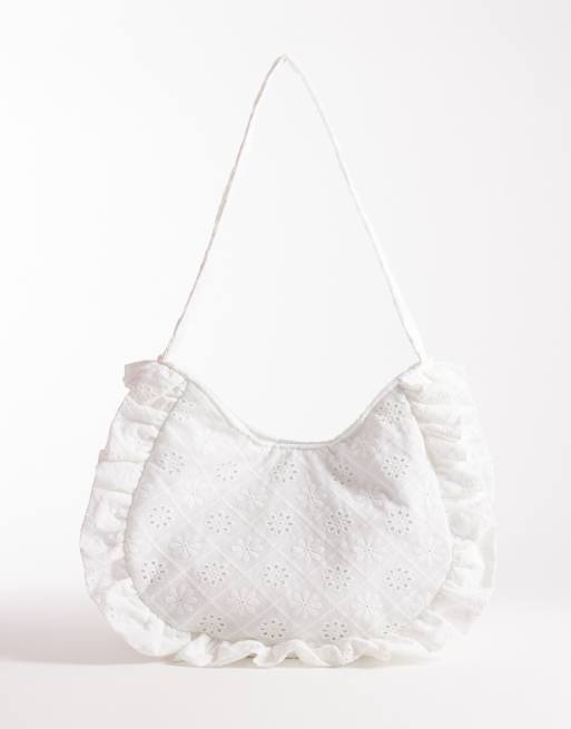 South Beach - Schoudertas met ruches en broderie in wit, 3 van 4