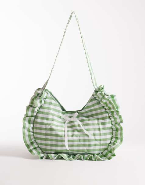 South Beach – Schultertasche in Salbeigrün mit Vichy-Karos und Rüschen - view 1