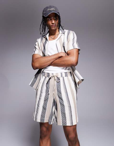 South Beach drawstring textured beach shorts in multi stripe