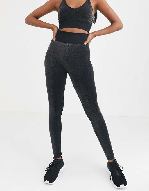 Noisy May seamless leggings co-ord in black glitter