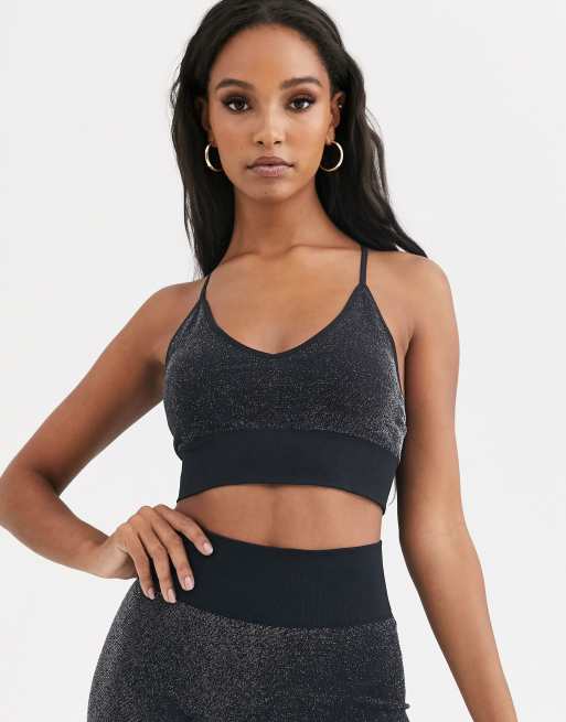 South Beach seamless glitter sports bra in grey ASOS