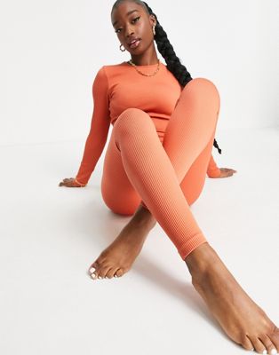 South Beach seamless rib high waisted leggings in washed copper