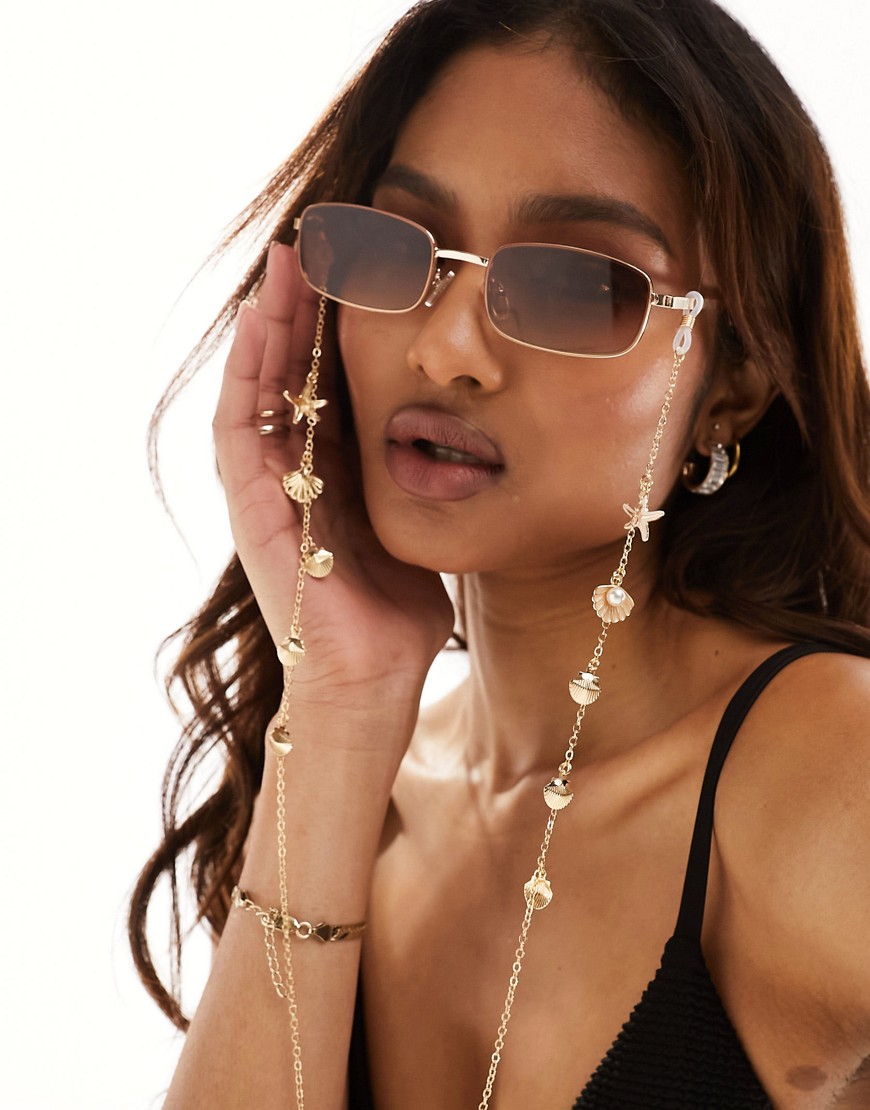 South Beach seashell and starfish embellished sunglasses chain-Gold
