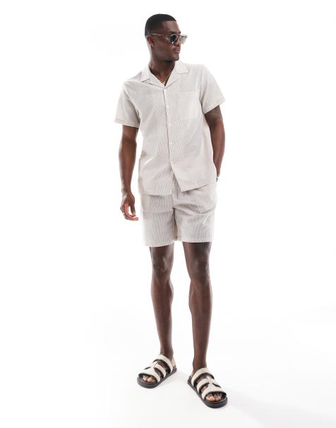 South Beach seersucker beach set in beige and cream stripe - view 1