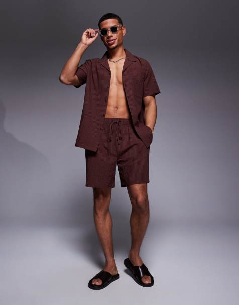 South Beach seersucker beach short co-ord in brown - view 1
