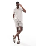 [South Beach] South Beach seersucker beach shorts in beige and cream stripe (part of a set)-Neutral XS Beige
