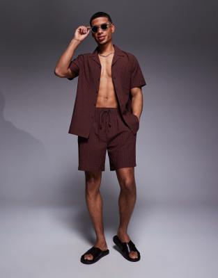 South Beach seersucker beach shorts in brown (part of a set) - view 1