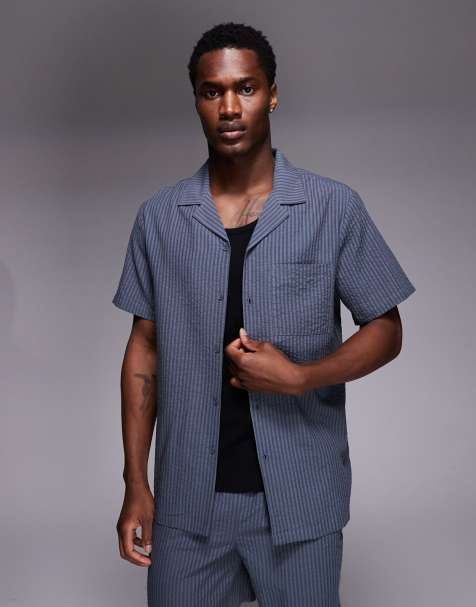 South Beach seersucker shirt in petrol blue