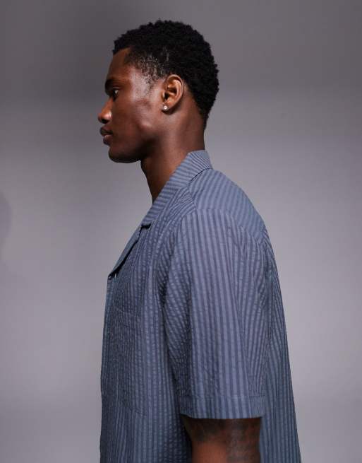 South Beach seersucker shirt in petrol blue, 4 of 5