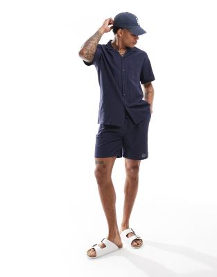 South Beach seersucker tonal stripe beach co-ord in navy