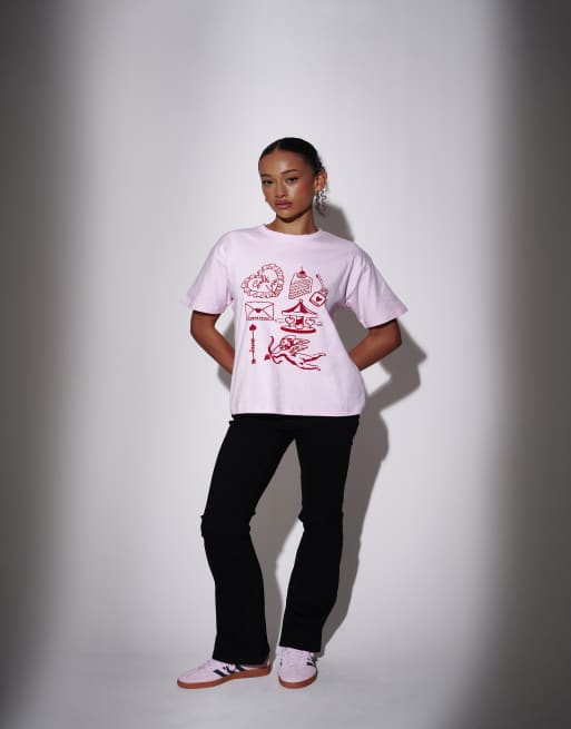 South Beach Self love graphic oversized t-shirt in pink, 3 of 4