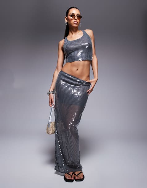 South Beach sequin beach co-ord in silver - view 1