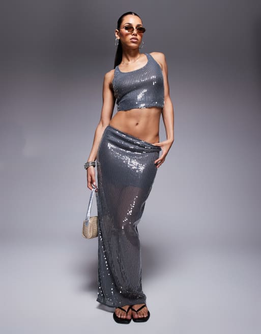 South Beach sequin beach co-ord in silver