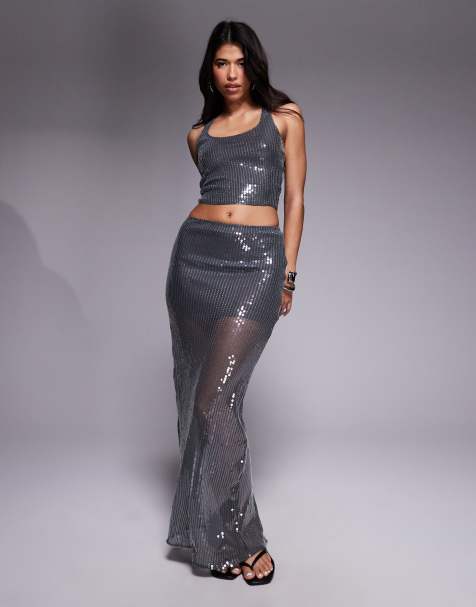 South Beach sequin beach co-ord in silver - view 1