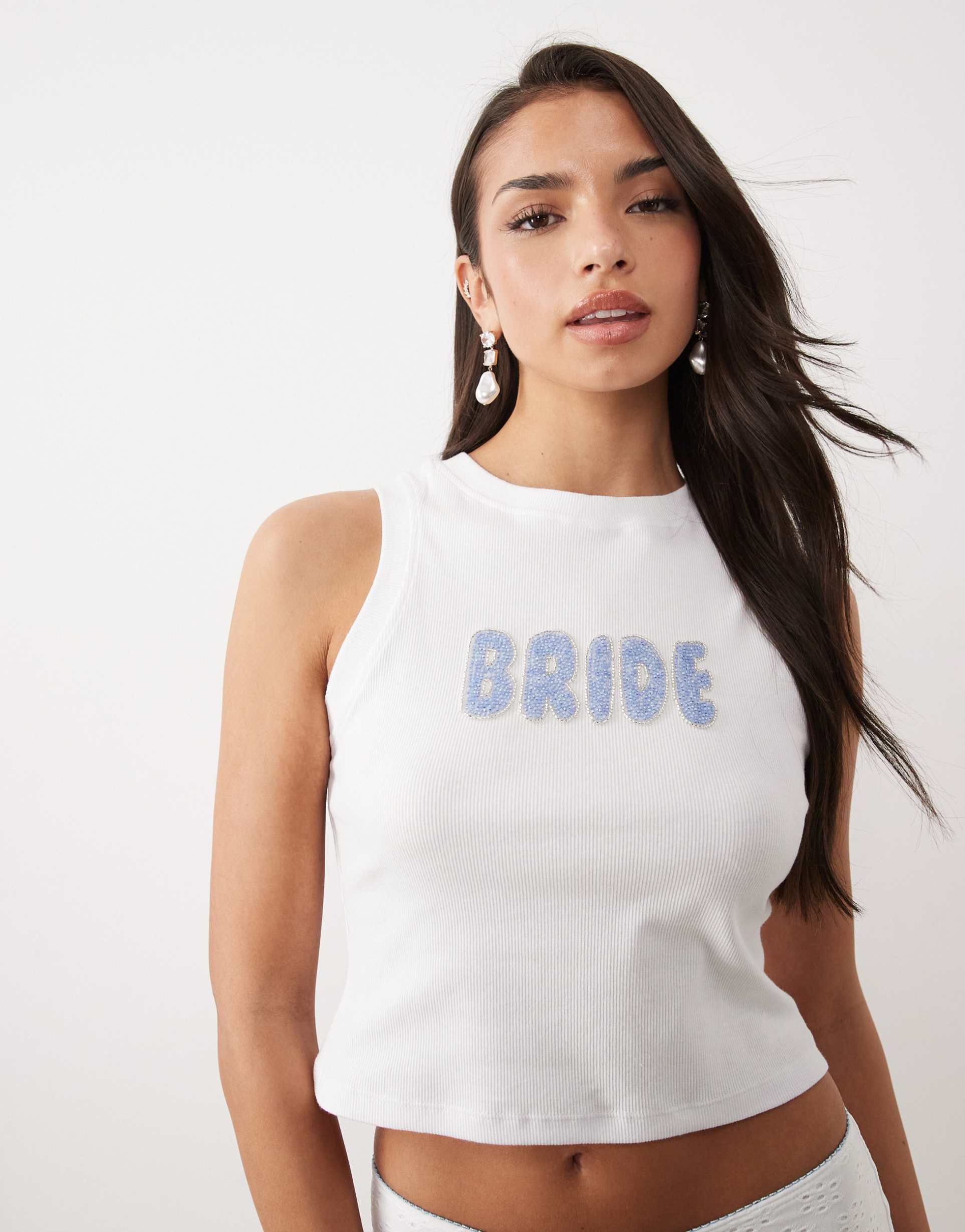south beach sequin bride tank top in white