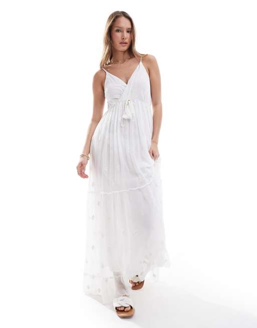 South Beach Sequin detail cami v neck maxi dress in white