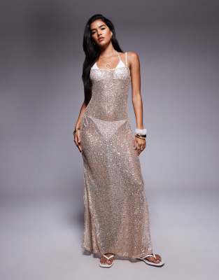 sequin maxi beach dress in gold