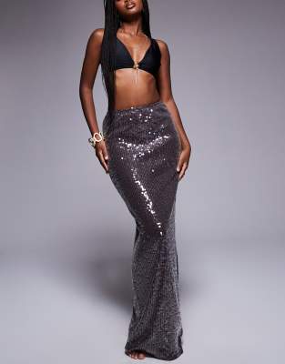 sequin maxi beach skirt in brown