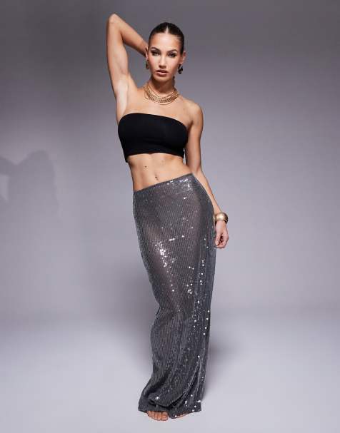 South Beach sequin maxi beach skirt in graphite