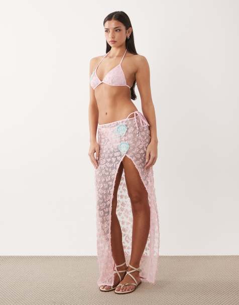 South Beach sequin maxi skirt with shell applique in baby pink - view 1
