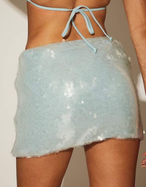 South Beach Sequin mini skirt in blue, 4 of 4
